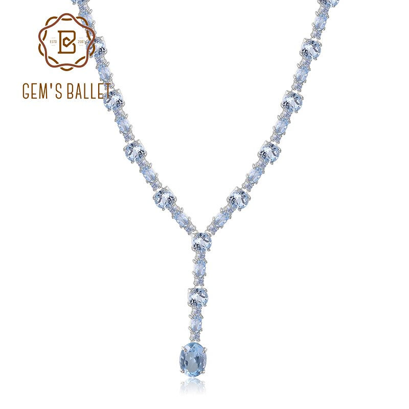 Thumbnail: GEM'S BALLET Luxury 30.36Ct Natural Sky-Blue Topaz Necklace 925 Sterling