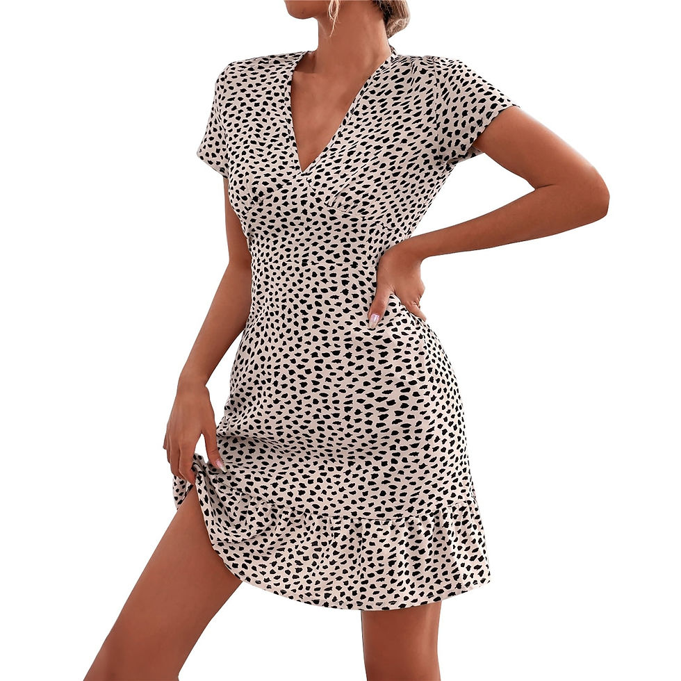 Thumbnail: Women's Summer Dresses Sexy Dot Print Short Sleeve V-neck A-line Flowy Party