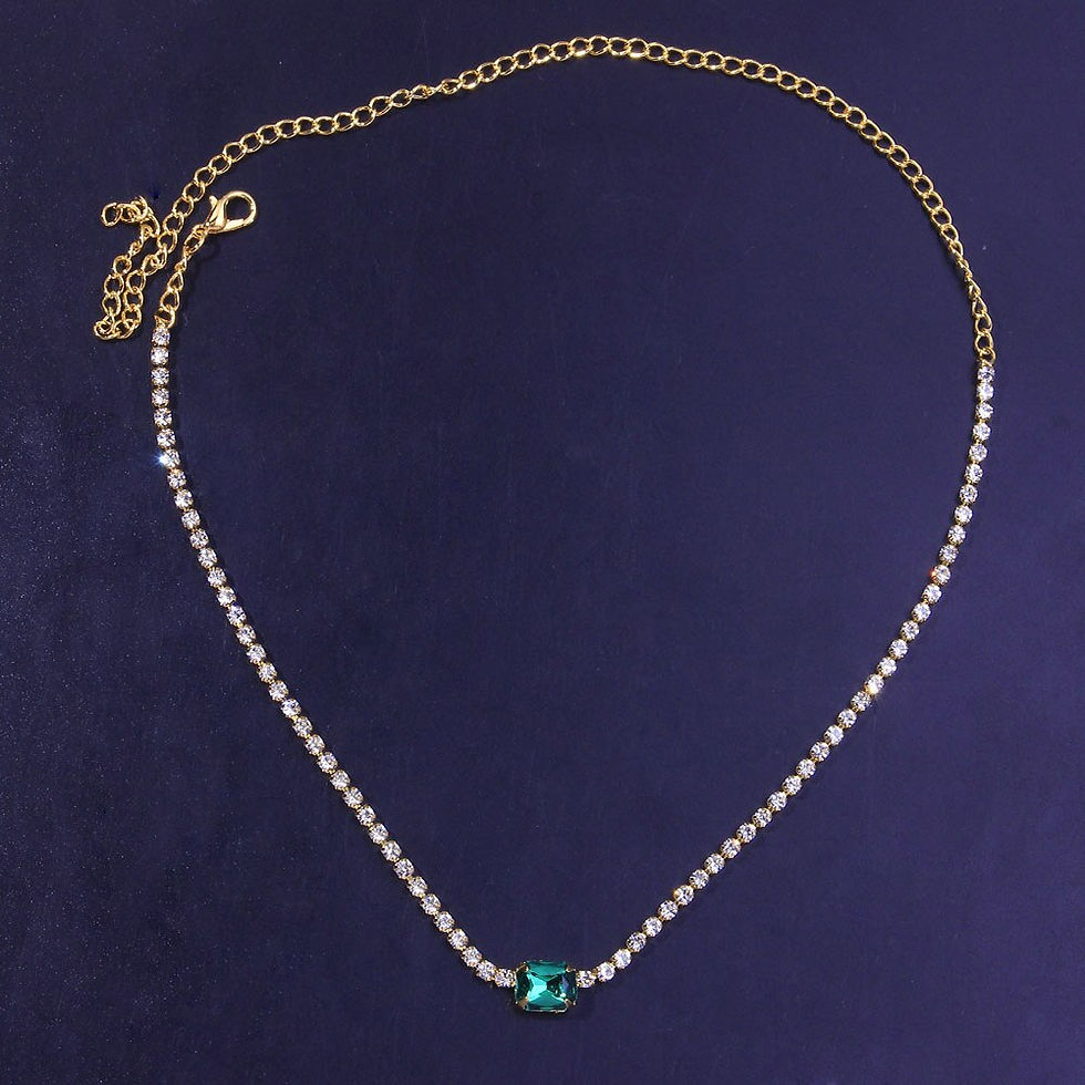 Thumbnail: Stonefans Fashion Green Crystal Pendant Necklace Gold Chain for women Simple