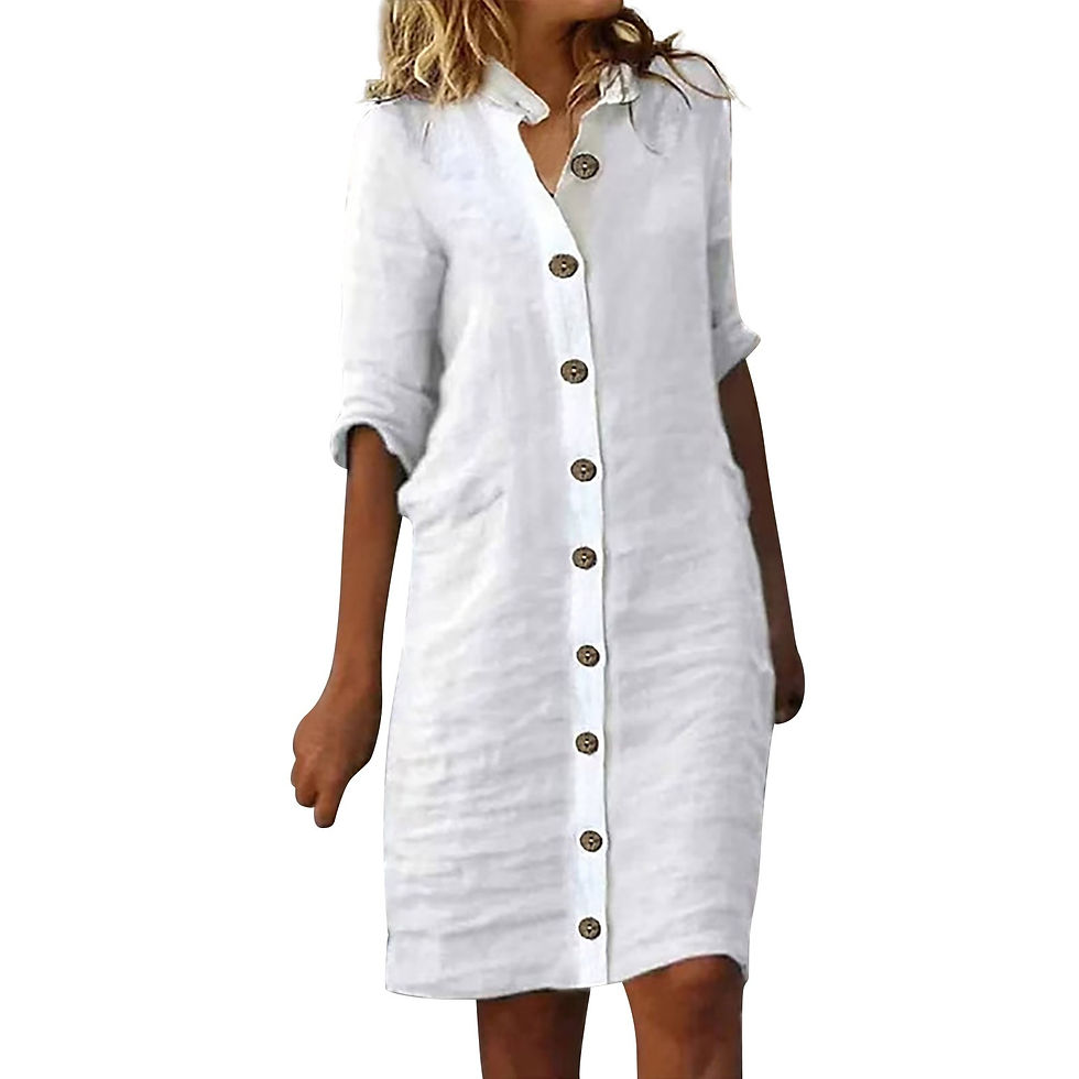 Thumbnail: Summer Cotton Linen Shirt Dress Women Button Half Sleeve Casual Mini Dresses Wo