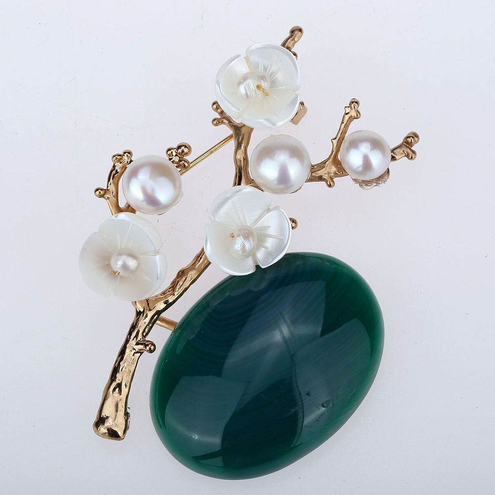 Thumbnail: YACQ Women Freshwater Pearl Gemstone White Shell Flower Branch Shape Pin Brooch