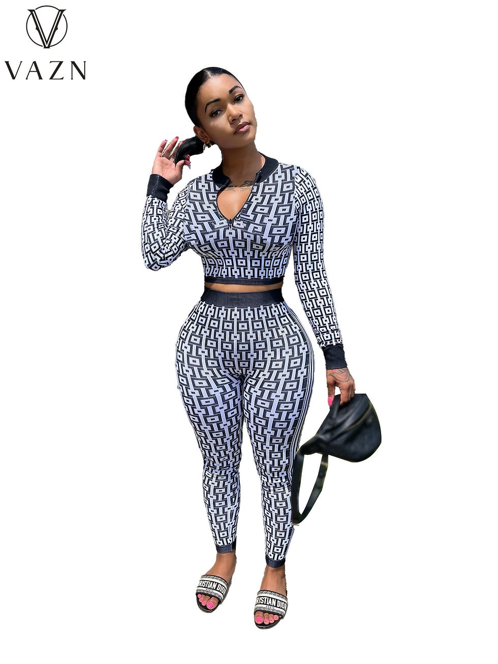 Sīktēls: VAZN 2023 Autumn High Quality Young Casual High Waist Suitable V-Neck Full Slee