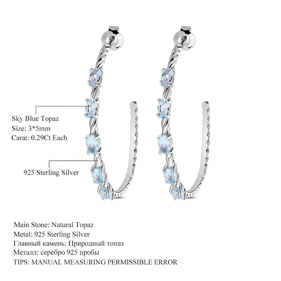 Miniatura: Gem's Ballet 2.94Ct Oval Natural Sky Blue Topaz Gemstone Hoop Earrings 925 Ster