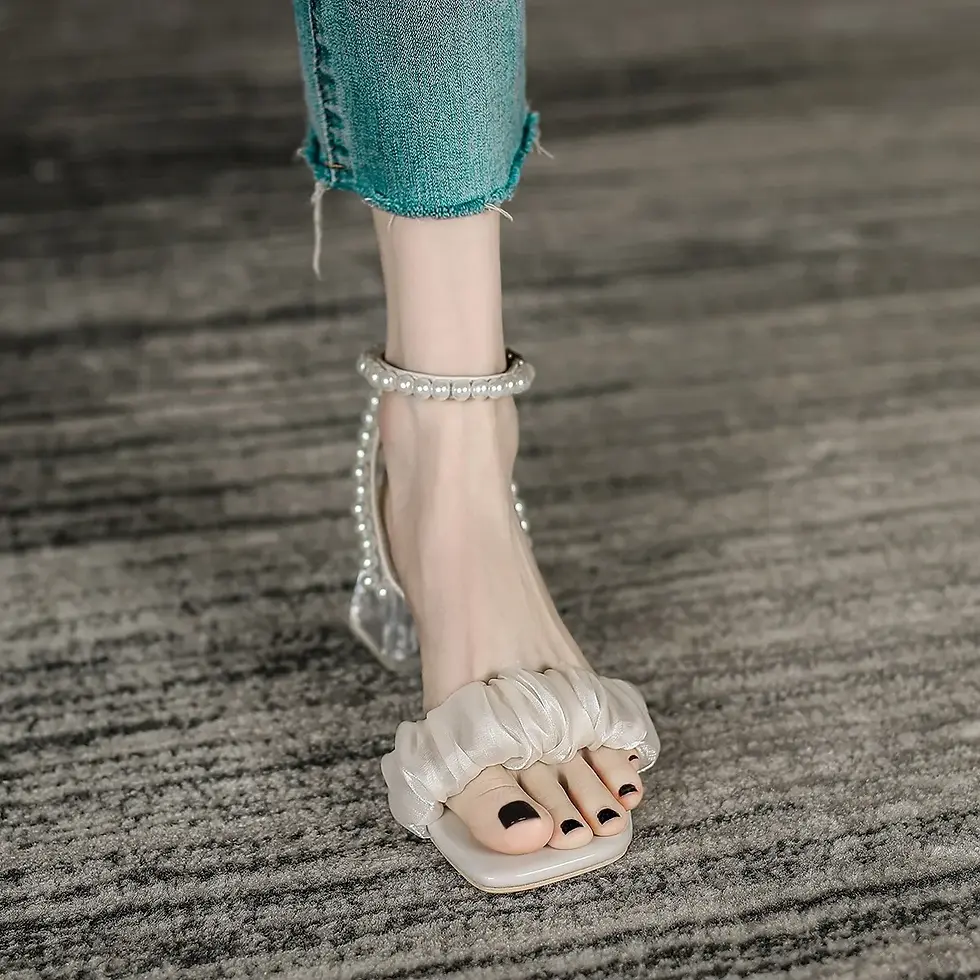 Thumbnail: Women Sandals Summer Square Toe Thick Med Heel Buckle Strap Ladies Sandals Fair
