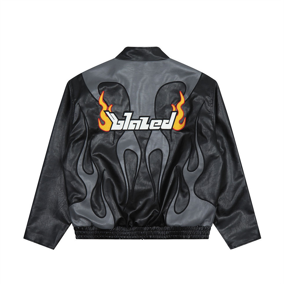 Thumbnail: Men's Fashion Personality Patch Embroidery Locomotive Racing Suit Leather Coat