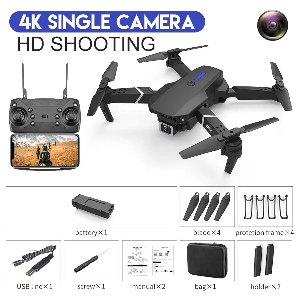 2024 E88Pro RC Drone 4K Professinal With 1080P Wide Angle HD Camera Foldable He