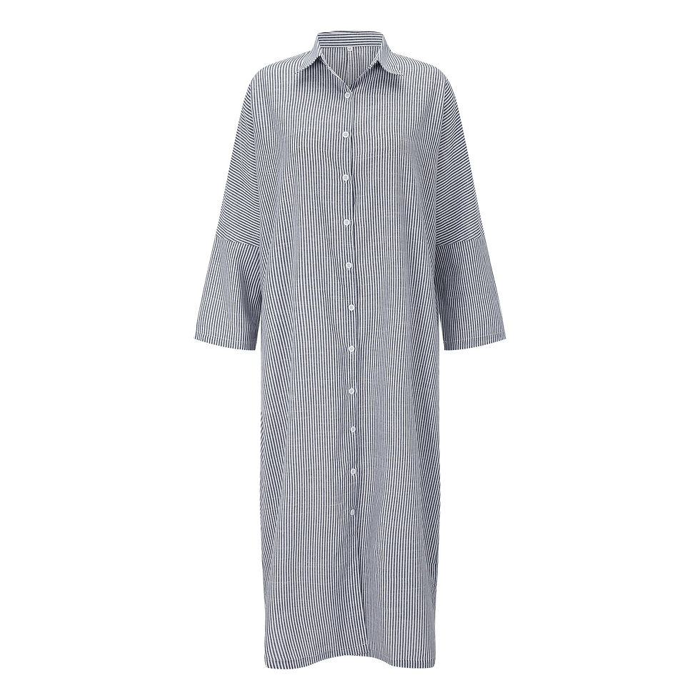 Miniatura: Summer Outfits For Women 2023 Stripe Cotton Linen Shirt Lapel Dress Long Sleeve