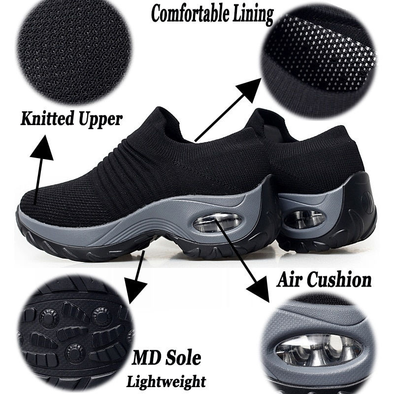 Miniaturebillede: Women Walking Shoes Running Mesh Shoes Fashion Platform Slip-On Sneaker Air Cus