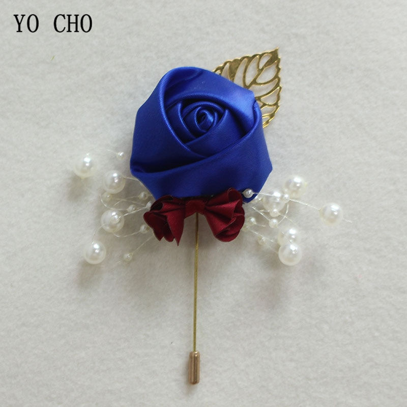 Thumbnail: YO CHO Wedding Corsage Flower Silk Rose Groom Boutonniere Buttonhole Pin Bouton