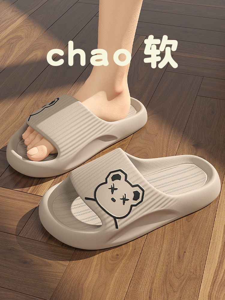 Thumbnail: Home Summer Women Men's Slippers Thick Flat Platform Beach  Slides Soft Bath Ca