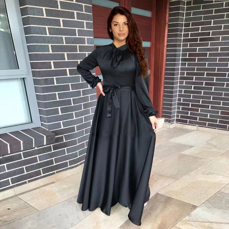 Miniature : Soft and beautiful waist tied large swing dress, European and American Dubai el