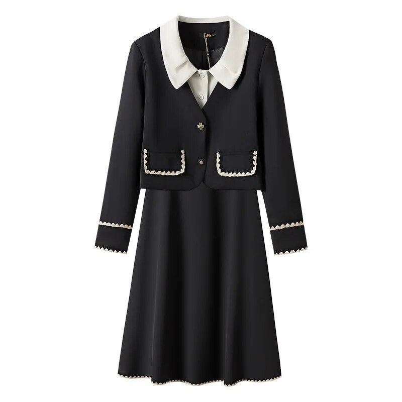 Imej kecil: 150Kg Plus Size Women's Bust 150 Autumn New Small Fragrant Top Coat And Skirt T