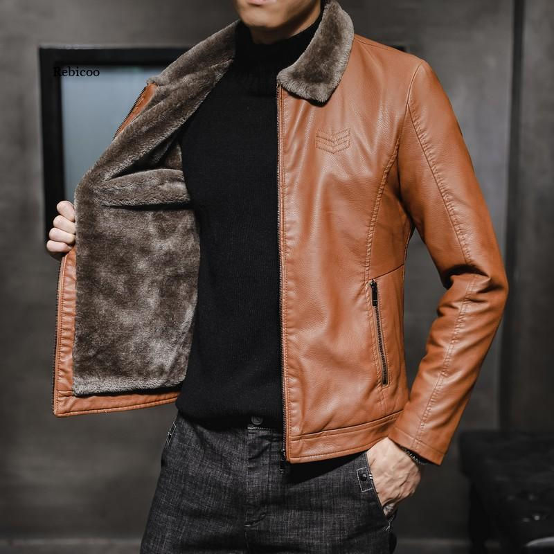 New Thick Leather Jacket Mens Winter Autumn Men's Jacket Fashion Faux Fur Colla