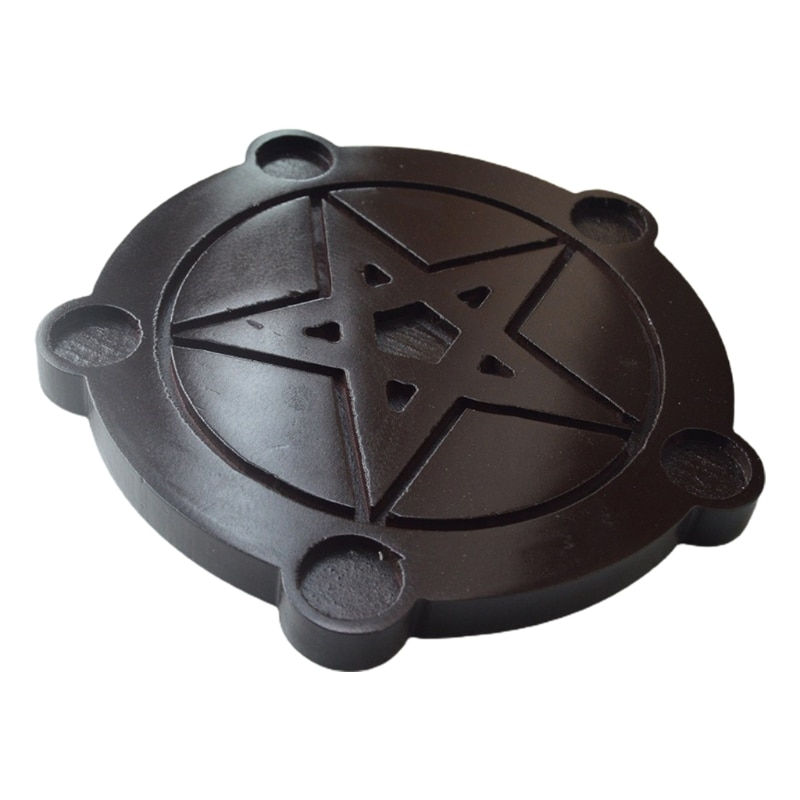 Miniatura: Astrology Star Wood Candlestick Table Pentacle Altar Plate Triquetra Wooden Div
