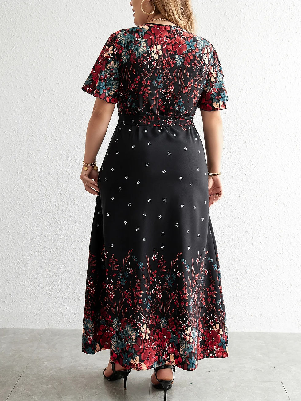 Thumbnail: Plus Size Casual Dress Woman 2023 Summer V Neck Short Sleeve Floral Print Long