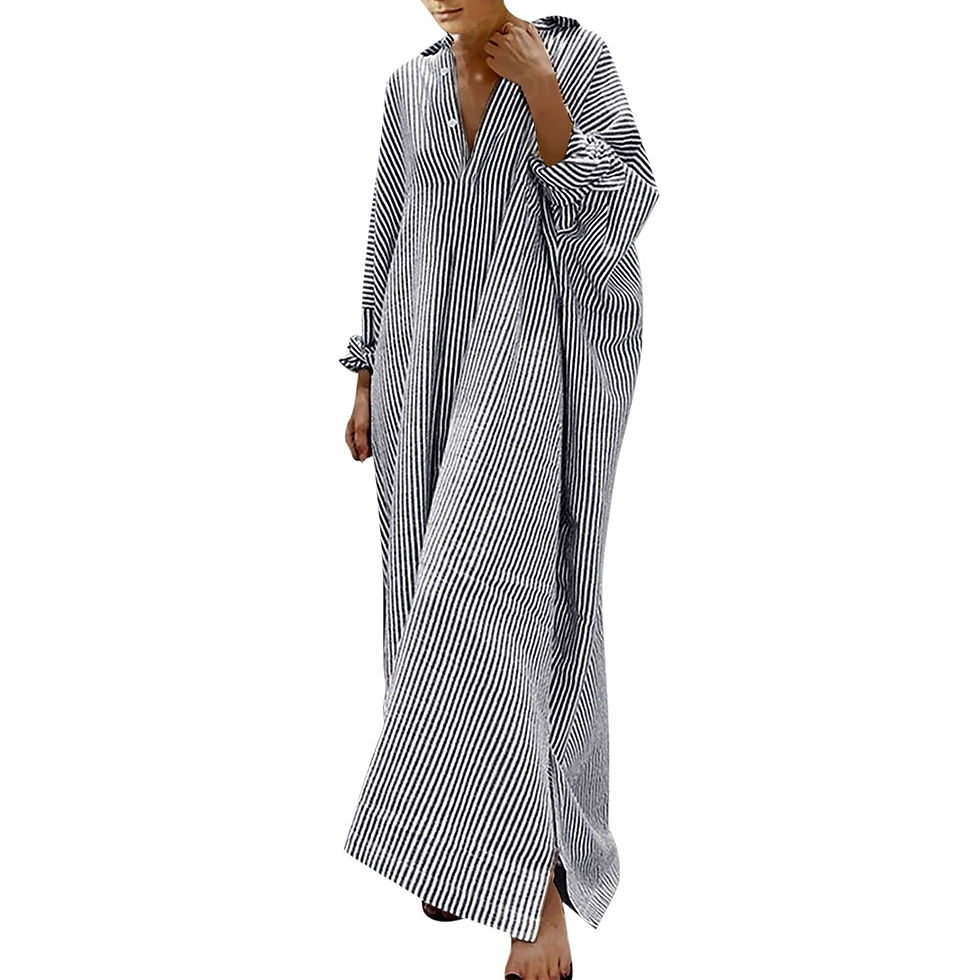 Miniatura: Summer Outfits For Women 2023 Stripe Cotton Linen Shirt Lapel Dress Long Sleeve