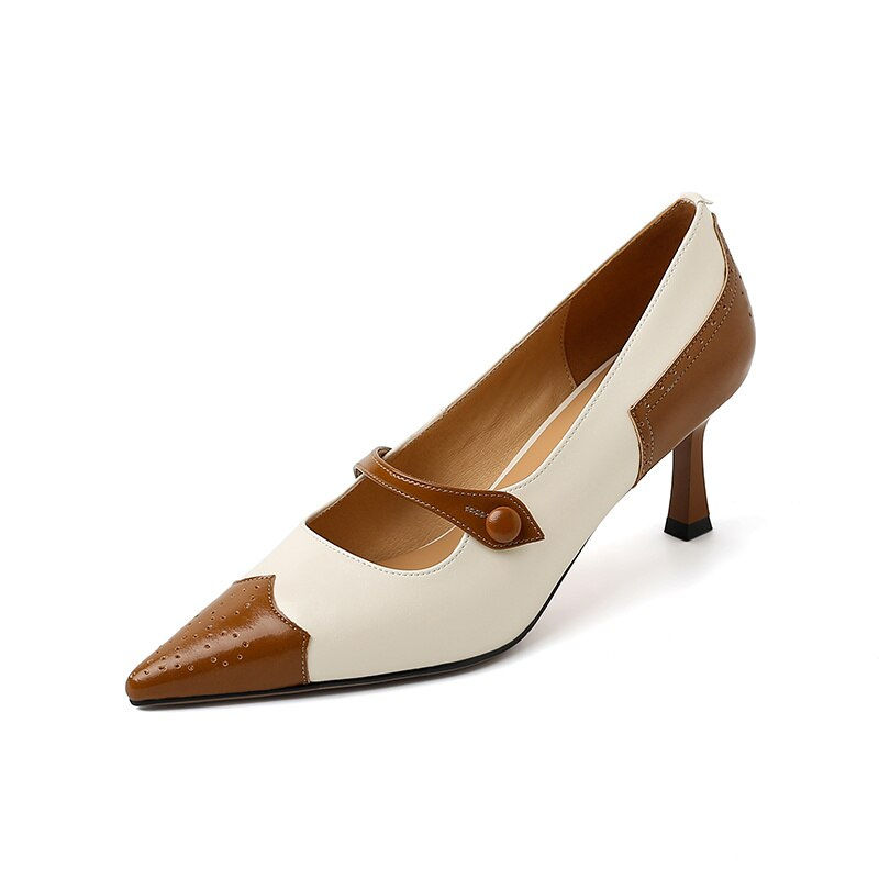 Thumbnail: 2023 new spring women pumps natural leather 22-24.5cm length cowhide+pigskin fu