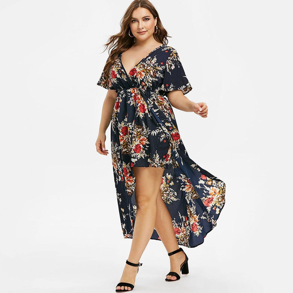 Thumbnail: Fashion Plus Size Dress Women Short Sleeve Floral Printed Bell Sleeve High Low