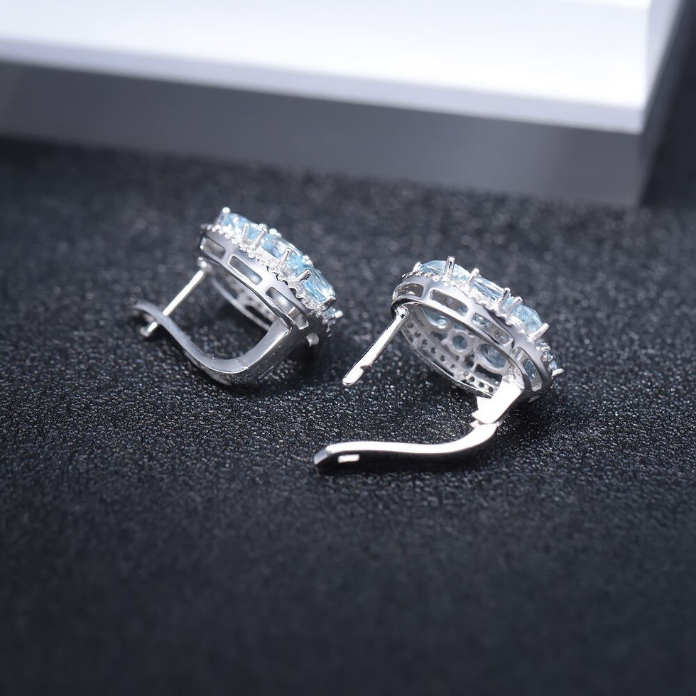 Thumbnail: GEM'S BALLET Natural Sky Blue Topaz Pure 925 Sterling Silver Oval Clip Earrings