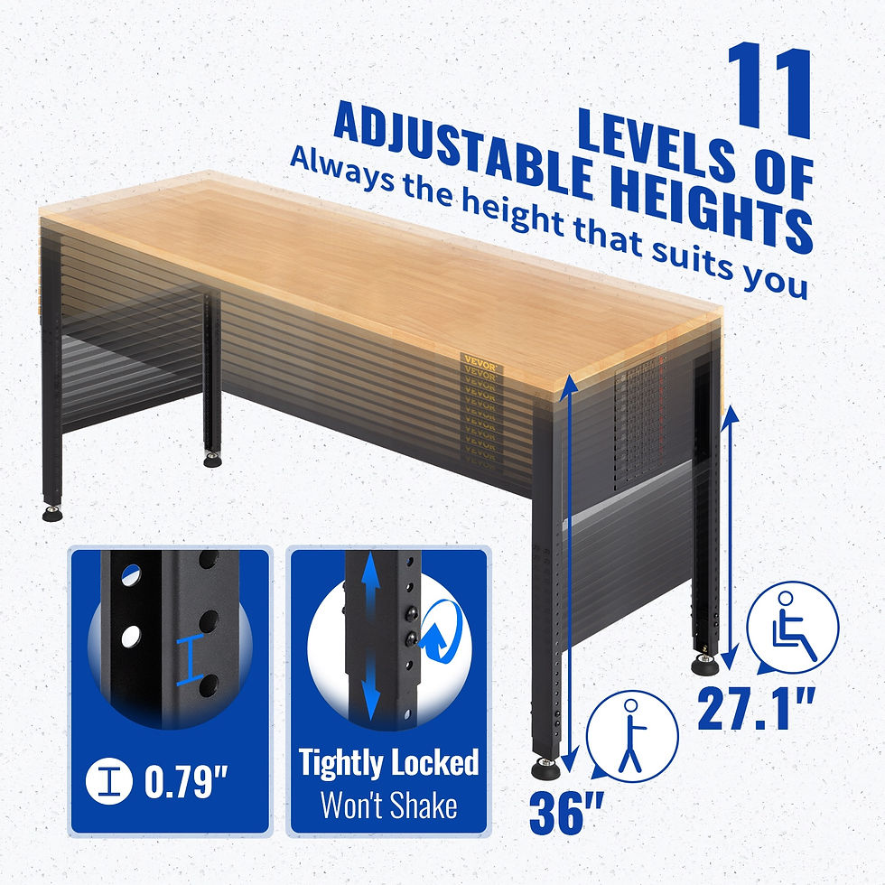 Thumbnail: VEVOR Multi Adjustable Workbench Woodworking Hardwood Work Bench with Power Out