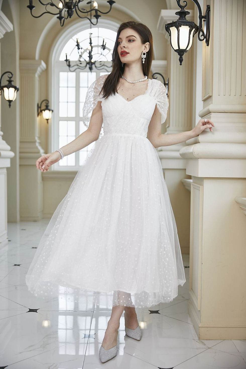 Thumbnail: New Simple White Homecoming Dress for Women Mesh Wedding Party Ball Gown Elegan