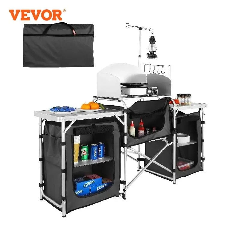 VEVOR Camping Kitchen Table, Folding Outdoor Cooking Table with Storage Carryin