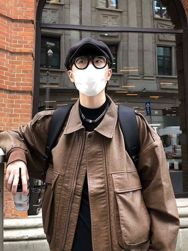 サムネイル： American Retro Biker's Brown Leather Coat
