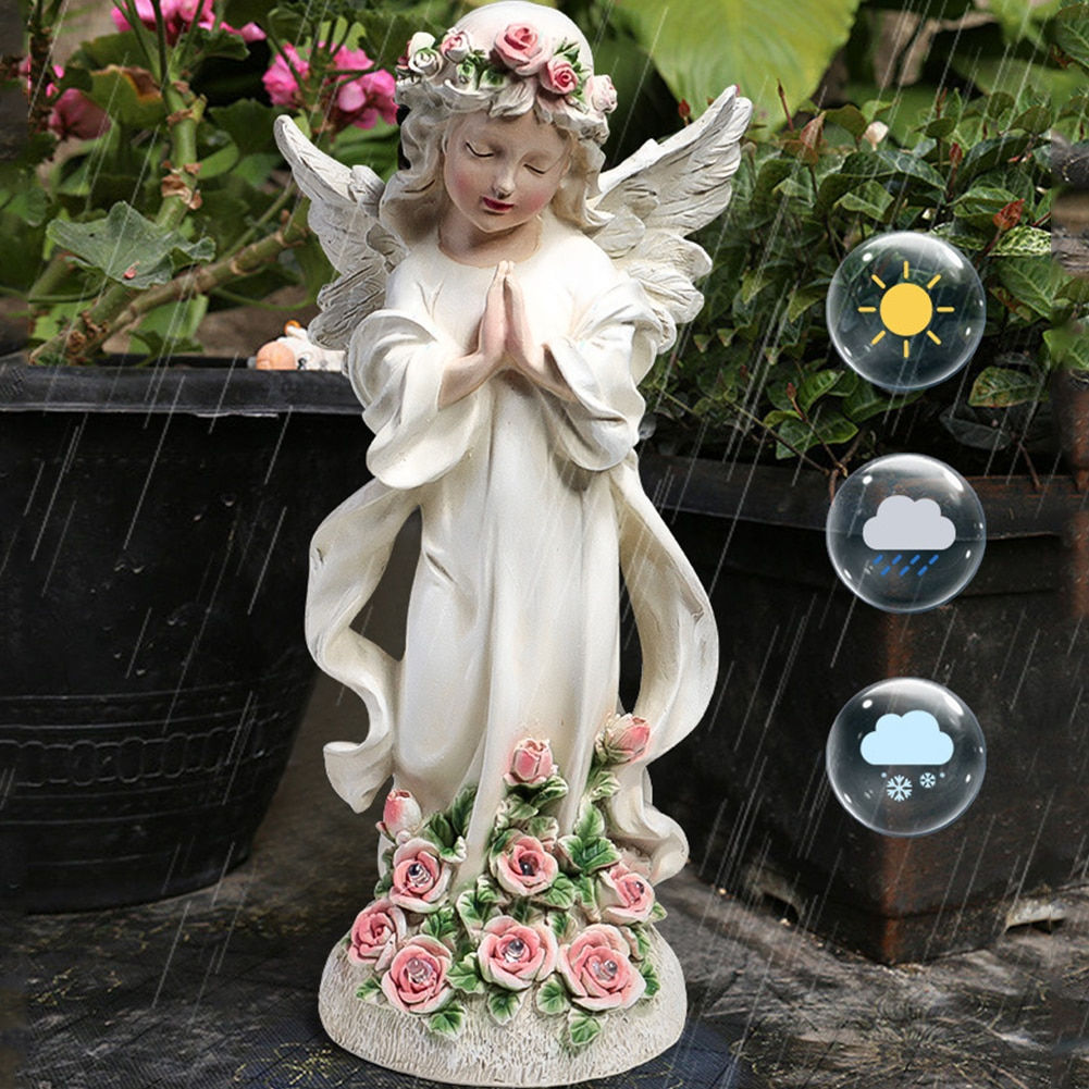 Solar Angel Girl Statue Exquisite Flower Fairy Craft Ornament Prayer Angel Shap