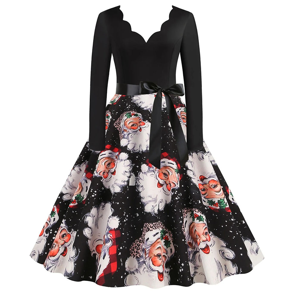 थंबनेल: "Women's Christmas Party Dresses 2023 Fashion Casual Slim Print Hem A Line Retr