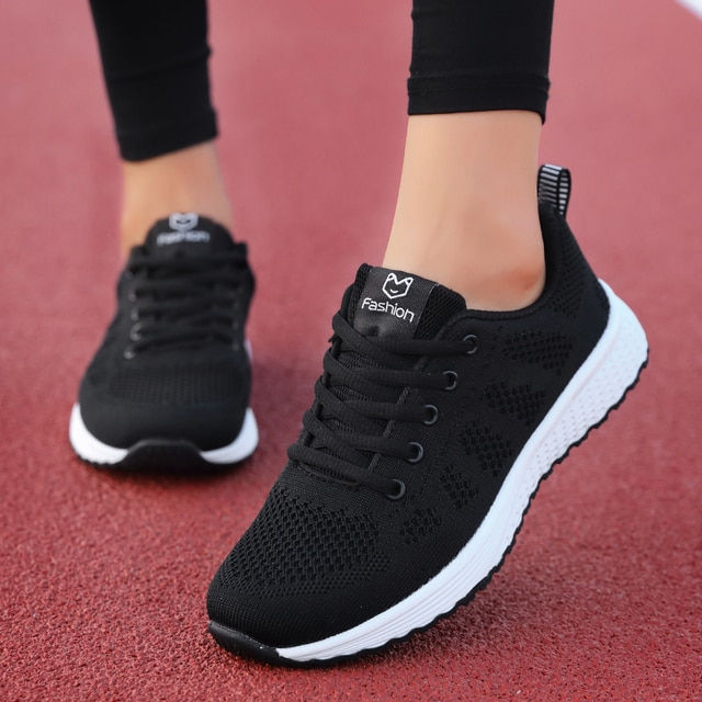 תמונה ממוזערת: Women Casual Shoes Breathable Walking Mesh Lace Up Flat Shoes Sneakers Women Te
