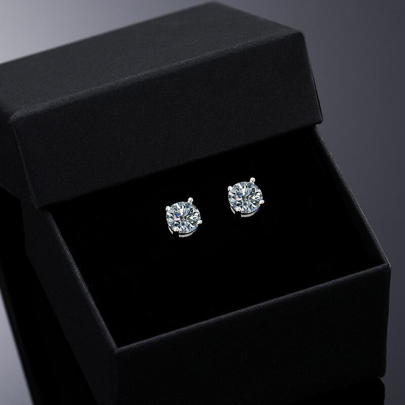 Miniatiūra: 6.5mm 1.0 Carats Top Quality Sparkling Moissanite Earrings For Women 100% 925 S