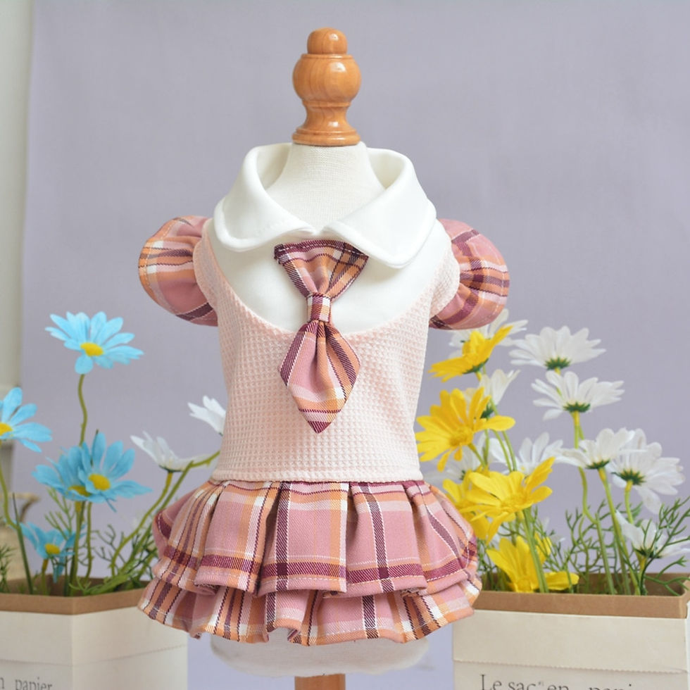 Miniatura: Plaid Dog Dresses Doggie Sweatshirt Pet Clothes Puppy Girl One-Piece Breathable
