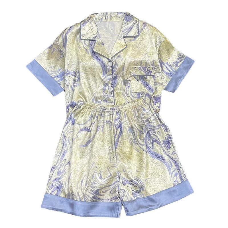 ภาพขนาดย่อ: QSROCIO Women's Spring Summer Pajamas Set Beautiful Brilliant Galaxy Print Slee