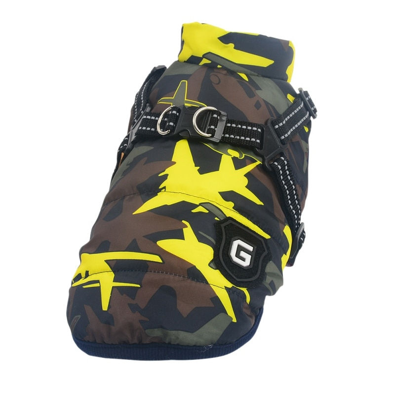 Camouflage Winter Pet Dog Jacket With Harness Warm Dog Clothes for Small Large