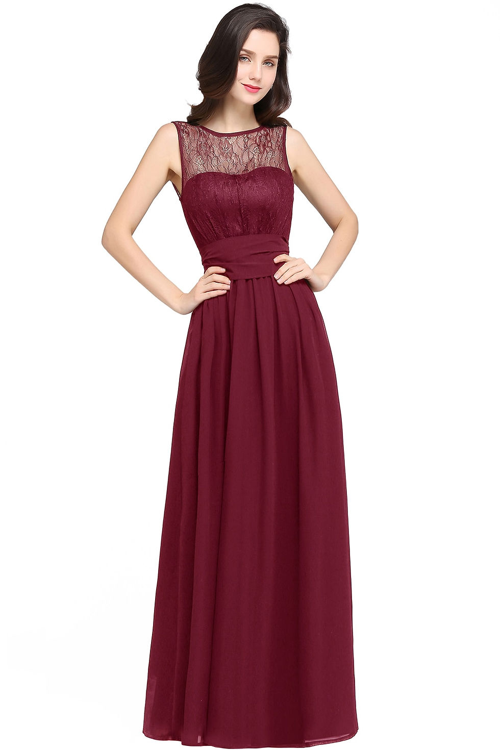 Indexkép: BABYONINE Elagant Bridesmaid Dress Illusion Neckin Lace Floral Appqulies Sleevl