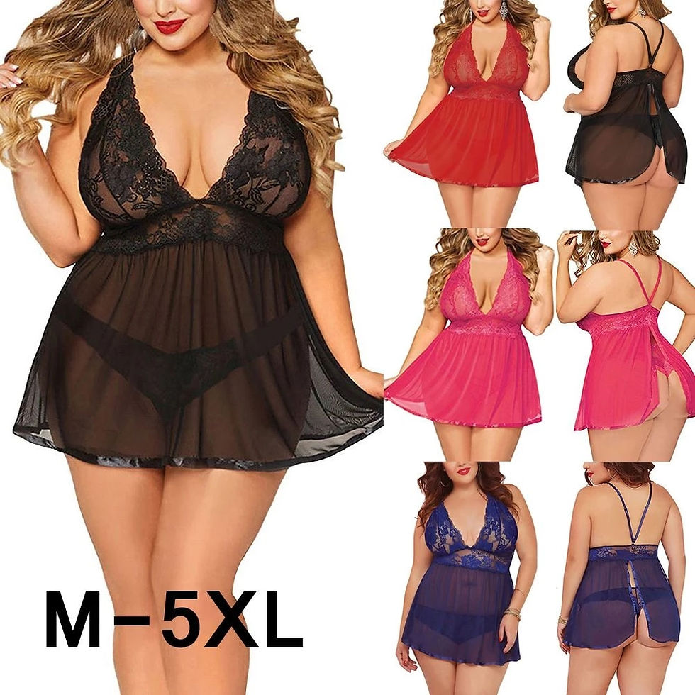Thumbnail: Hot Sale Plus Size Women Black Sexy Big Dress Deep V Open Back Lingerie Lace