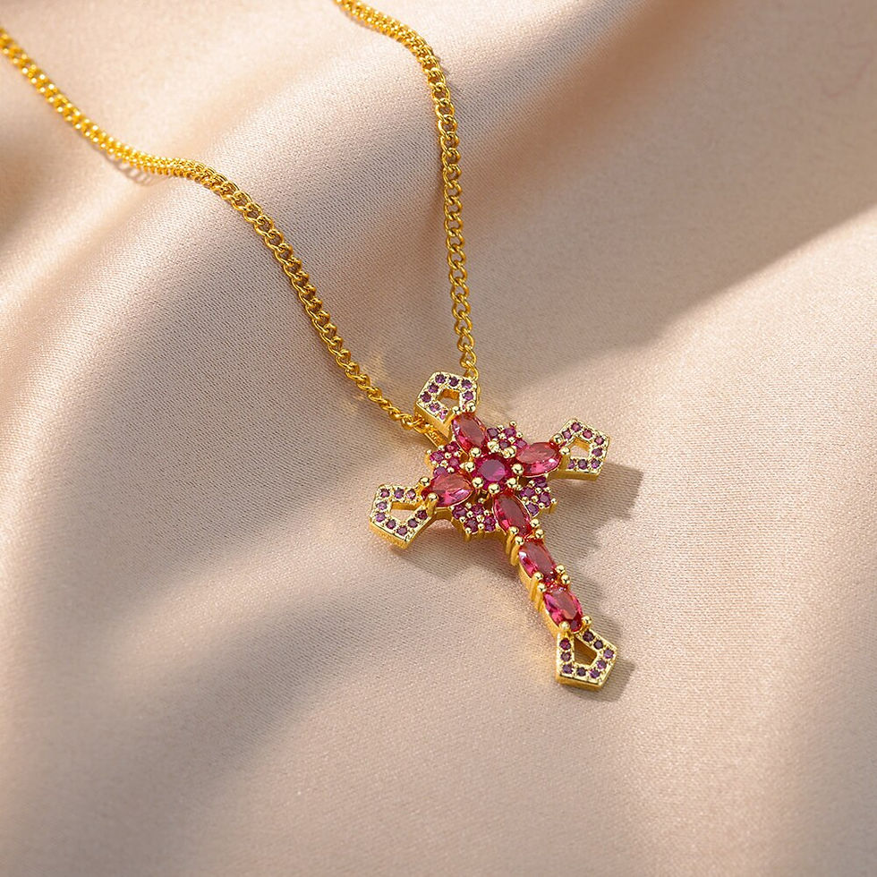 Thumbnail: Punk Green Jesus Cross Pendant Necklaces For Women Colorful Stainless Steel