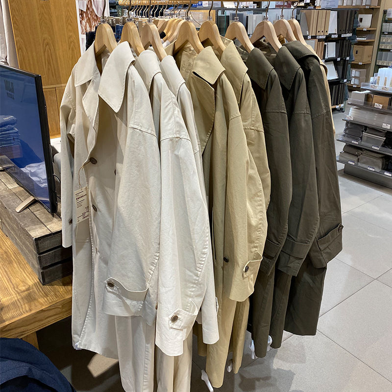 縮圖：Non-printed Cotton Double-breasted Wide Windbreaker Waterproof Large Coat