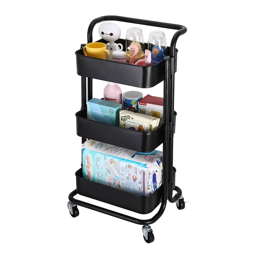 Thumbnail: 3-Tier Metal Rolling Utility Cart Multi-function Organizer Shelf Kitchen Organi