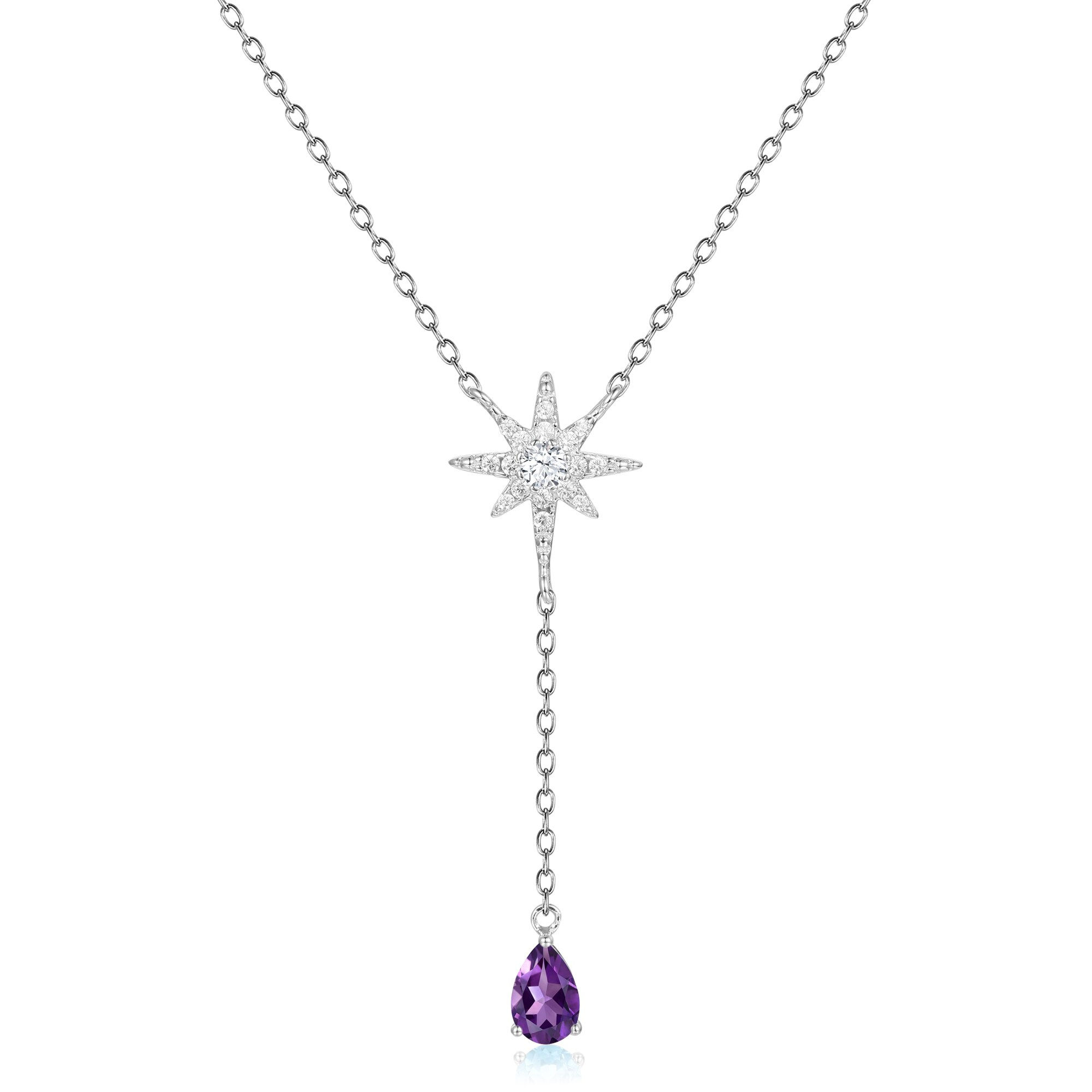 GEM'S BALLET North Star Necklace For Women 4x6mm Pear Shape Swiss Blue