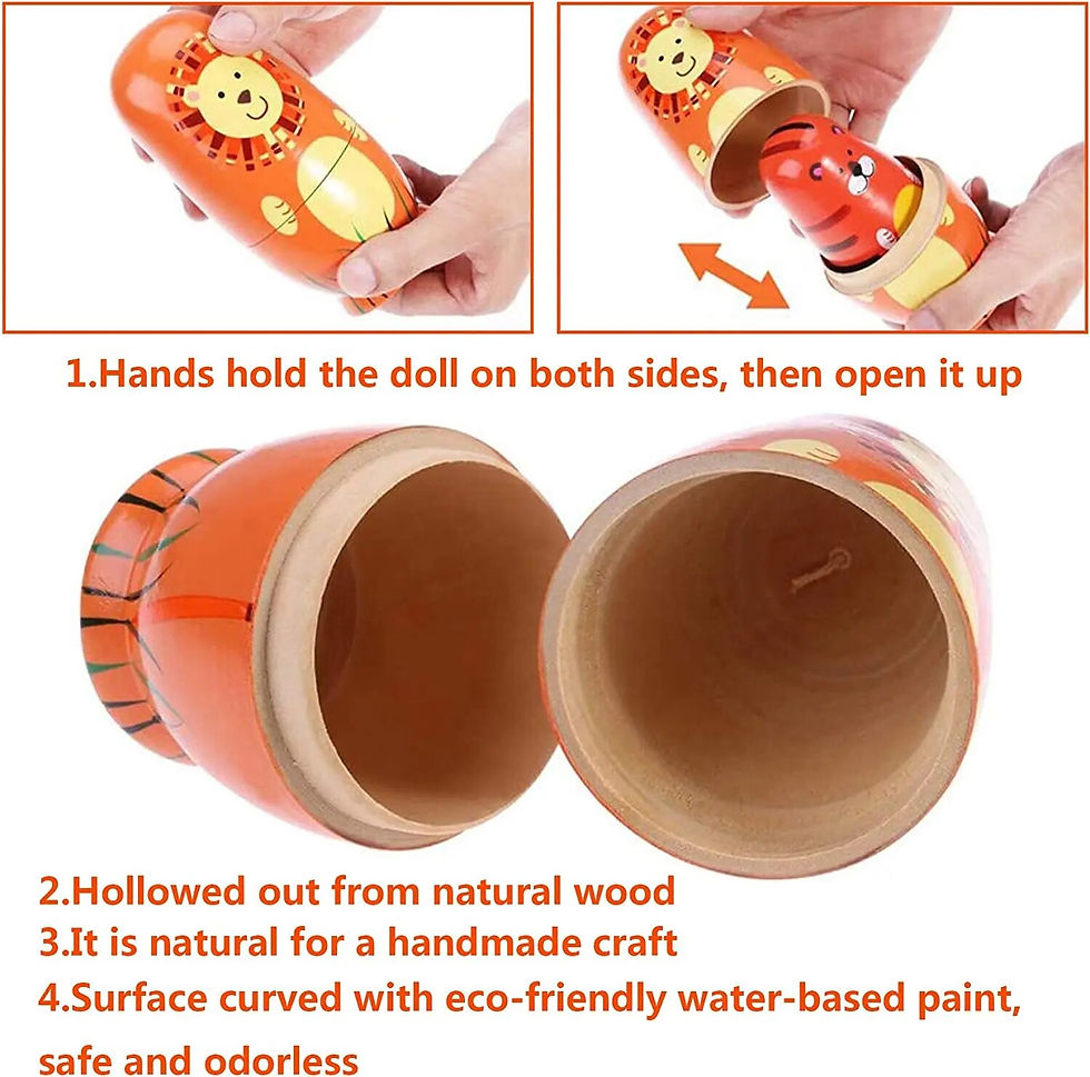 Thumbnail: 5 Pieces Cute Nesting Dolls - Handmade Wooden Different Pattern Animals Pattern