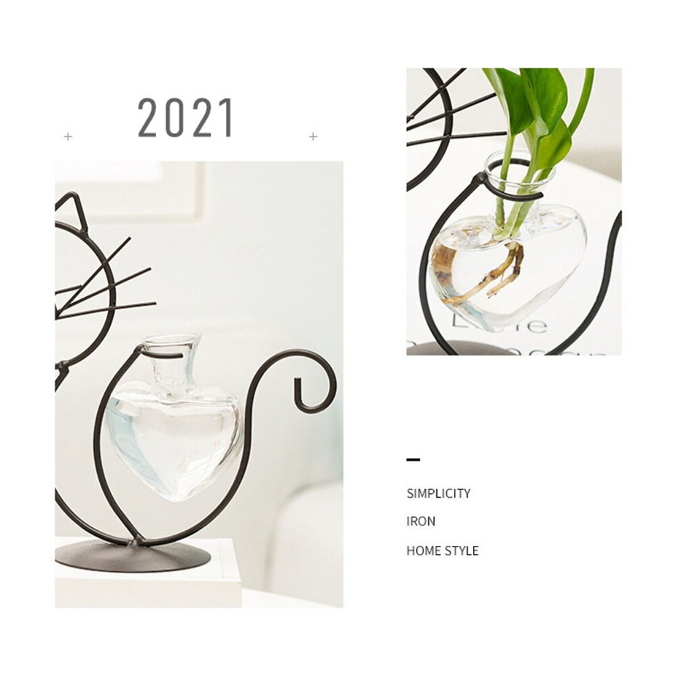 Thumbnail: Desktop Glass Planter Vase Holder Creative Cat Plant Terrarium Metal Stand for