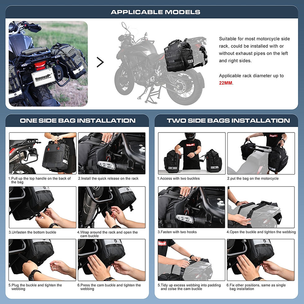 Thumbnail: Rhinowalk Motorcycle Bag 20L-30L Universal Side Saddle Bag With Removable