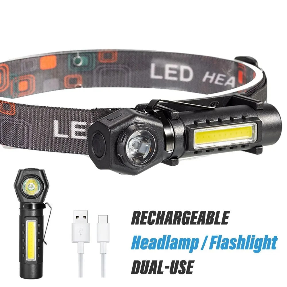 Super Bright LED Headlamp Rechargeable Flashlight with XPE COB Beads and Tail M