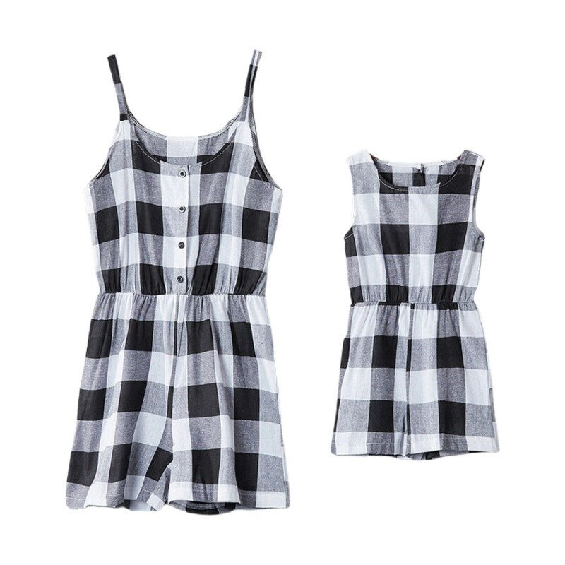 Thumbnail: Summer Plaid Parent-child Dress Baby Girls Mom Romper Mother Daughter