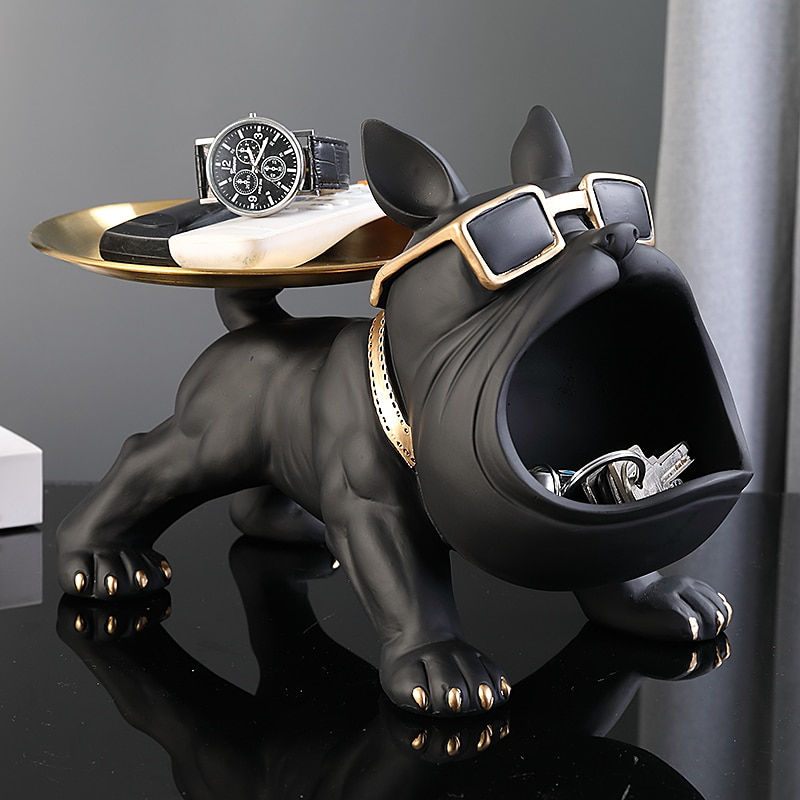 Thumbnail: Cool French Bulldog Butler Décor with Tray Big Mouth Dog Statue Storage Box