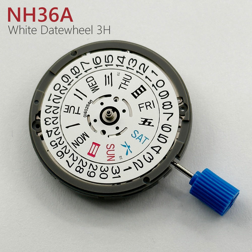 Japan Genuine NH36A Automatic Movement White Day-Date 3:00 Crown at 3.0/3.8 O'C