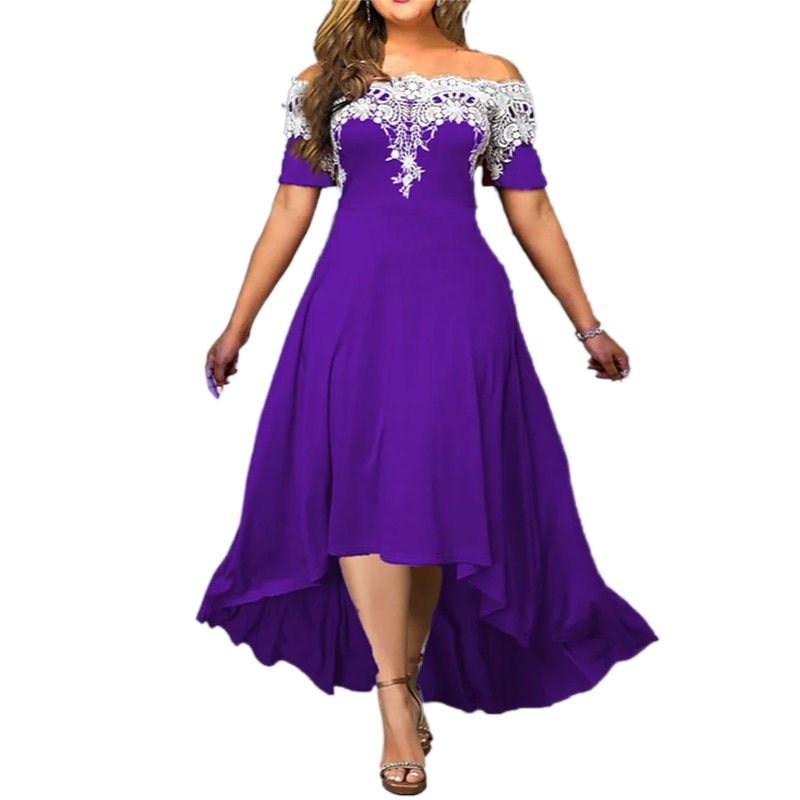 Women Fashion Plus Size Slash Neck High Low Formal Dress For Women Elegant Cock
