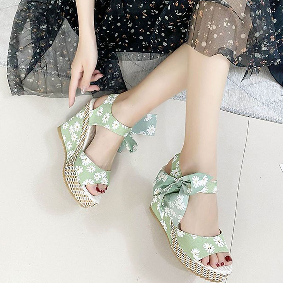 Thumbnail: Summer Women's Bohemian Peep Toe Slip-on Thick Bottom Flower Printed Bandage Pu