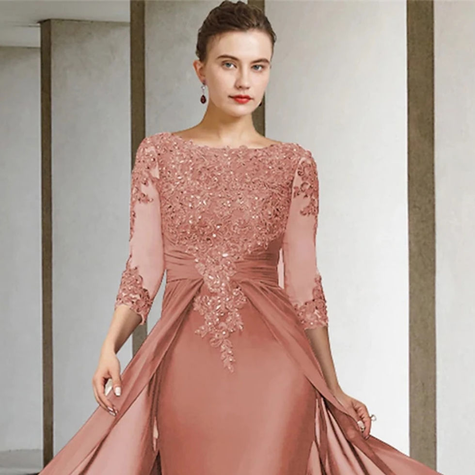 Thumbnail: Cameo Mother of the Bride Dress for Wedding Party  Lace Tulle 3/4 Long Sleeve L